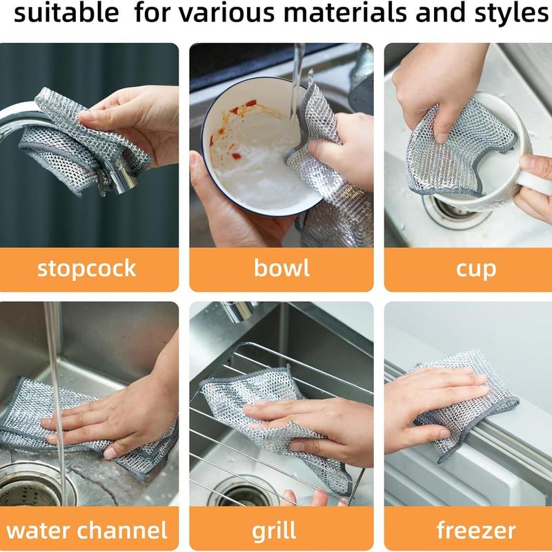 Double Layer Steel Wire Cleaning Cloth, Strong Cleaning Non-scratch Steel Wire Dishcloth, Suitable for Cookware, Sinks, Tableware, Cooker Tops