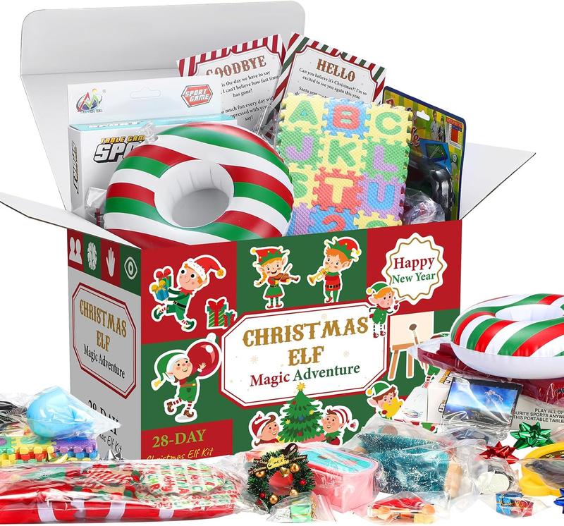 28 Day Christmas Elf Kit Adventure Christmas Countdown Elf Lovers Gifts for 2024, Elf Cards, Props and Accessories Box Boxes