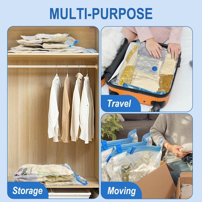 16 Pack Vacuum Storage Bags with Hand Pump, Space Saver Vacuum Seal Bags for Clothing, Vacuum Compression Bags Travel Luggage, Blankets