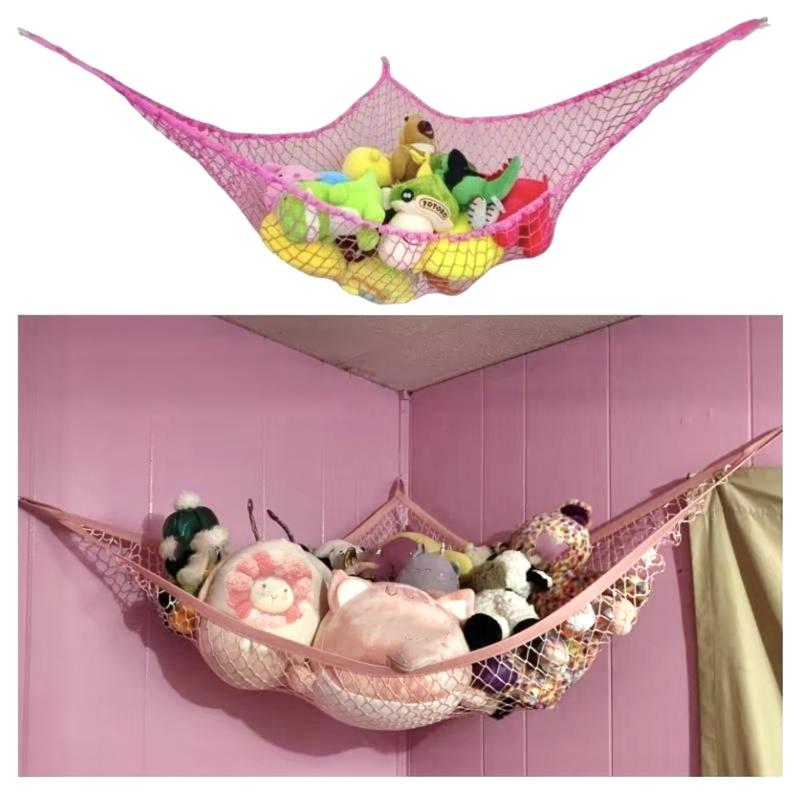 Stuffed Animal Toy Net Hammock for Room Decor, Storage Hammock for Teddy Bear Plush Toys, Hangable Corner Hanging Organizer for Dolls Collection, Easy To Hangwith Anchors & Hooks, Small Space Organizer