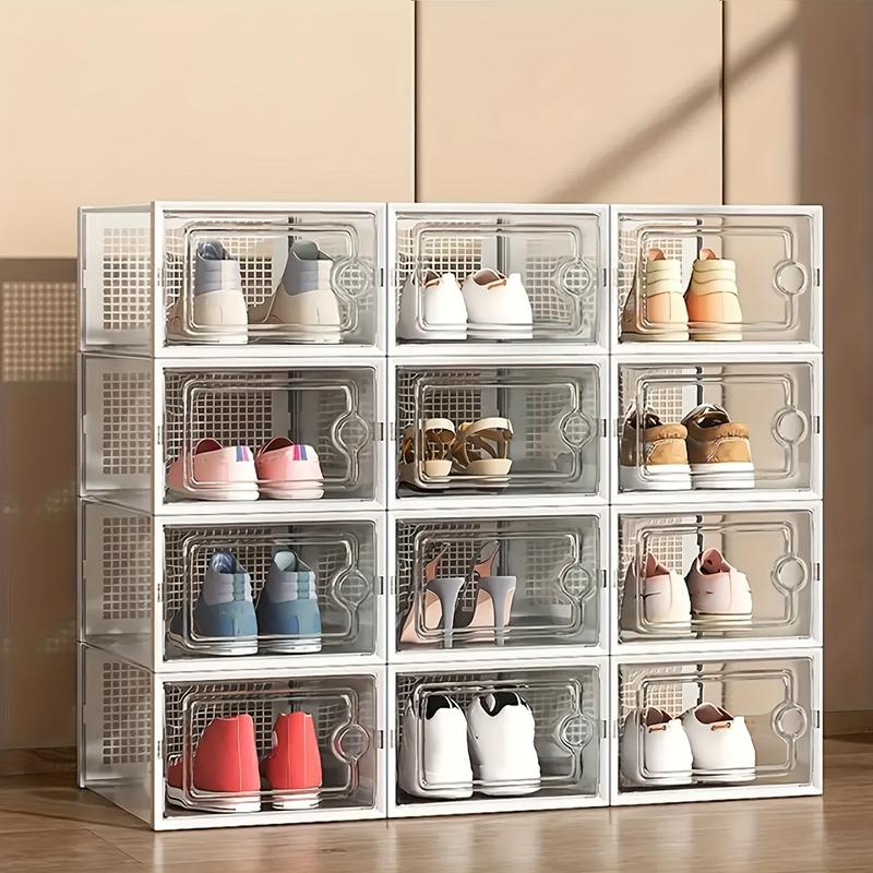 Shoe Box 24 Pieces Thick Transparent Plastic Sports Shoes with Lid, Foldable Stacking Shoe Rack, Free Combination, Storage Box Storage, Save Space, Suitable for Porch, Bedroom, Home, Dormitory, Etc.