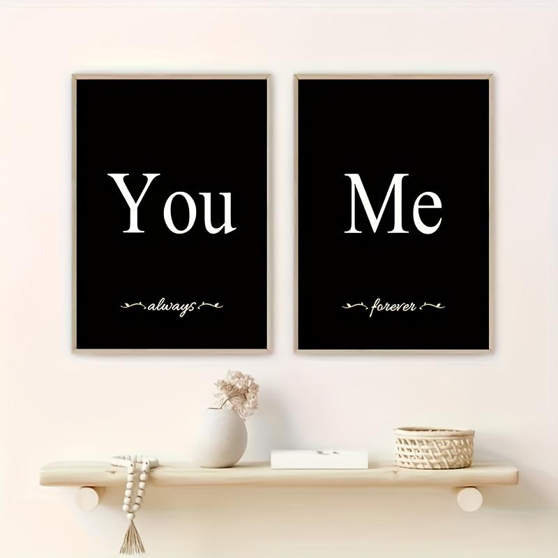 3Pcs Set You & Me Canvas Art Set - Modern Black White Word Prints - Heartfelt Wall Decor for Bedroom, Living Room, Corridor - Perfect Fall Gift, No Framed Poster Decoration