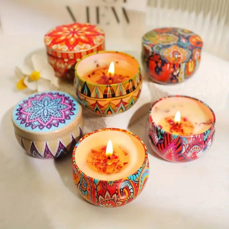 Scented Candle Set, 4 Counts set Colorful Floral Pattern Jar Candle, Aromatherapy Candle for Stress Relief, Relaxation, Bathing, Yoga and Gifts