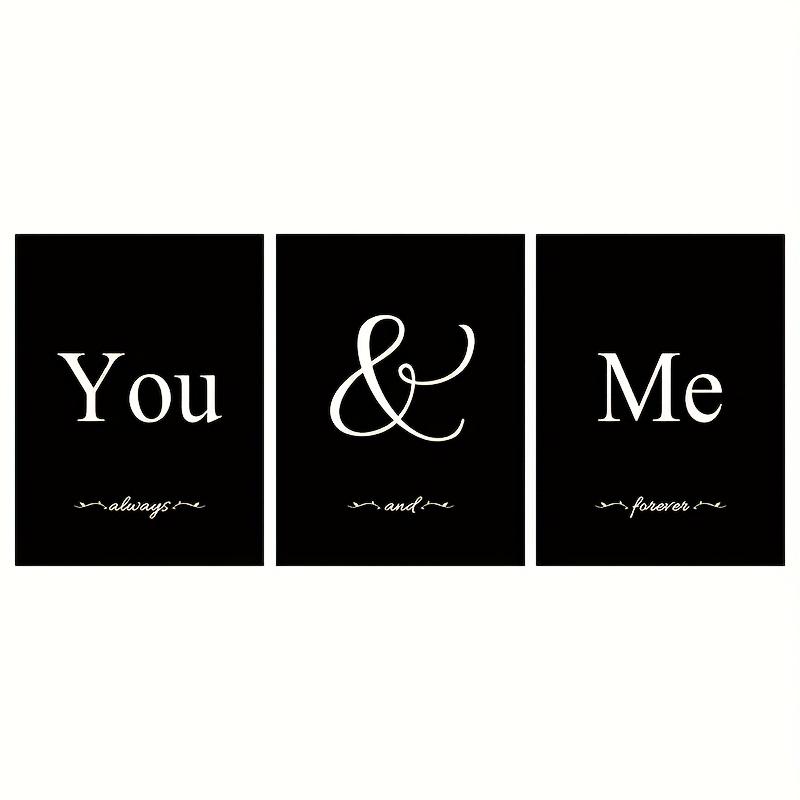 3Pcs Set You & Me Canvas Art Set - Modern Black White Word Prints - Heartfelt Wall Decor for Bedroom, Living Room, Corridor - Perfect Fall Gift, No Framed Poster Decoration