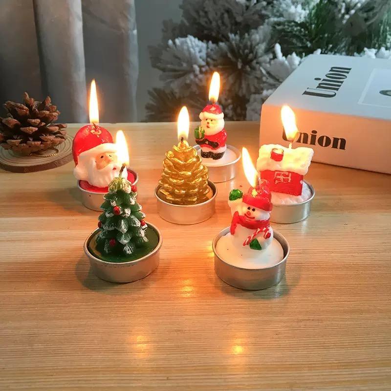 Christmas Themed Candle, 3counts set Xmas Design Candle, Decorative Candle for Home Party Festival, Home Decor Supplies