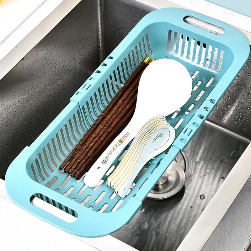 Kitchen Sink Drain Basket, 1 Count Retractable Plastic Vegetable Fruit Washing Basket with Handle, Kitchen Utensils & Gadgets for Home Dining Room Picnic