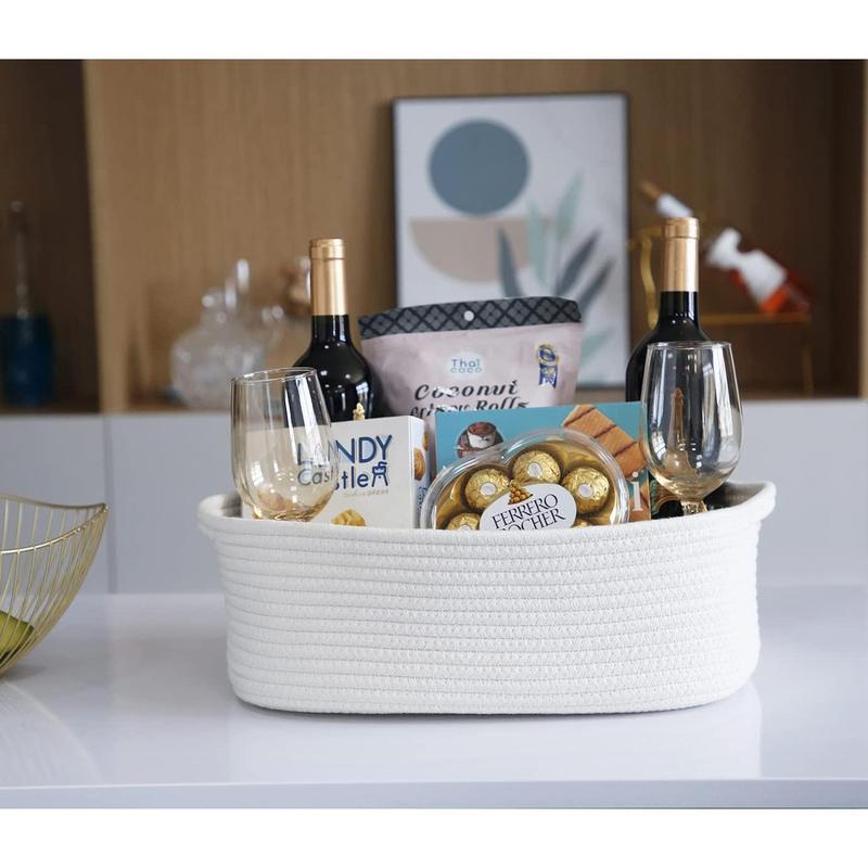 Woven Cotton Rope Storage Basket, Cube Changing Table Organizer for Closet Towels,   Bin, Small    Box, Gift Baskets empty (White)