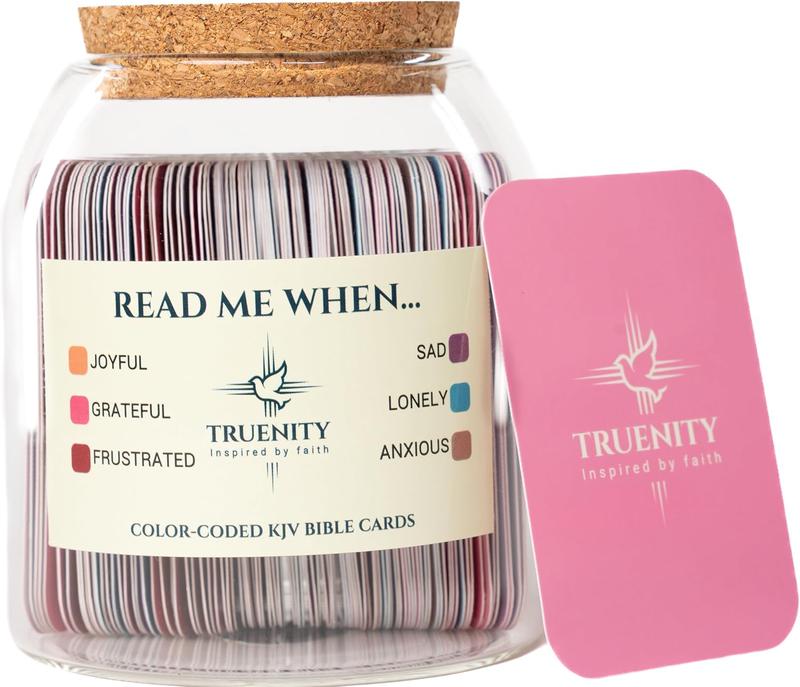 Read Me When Bible Verses Jar,102 KJV Color Coded Bible Verses in a Jar for Emotions. Large Opening Hope Jar of Bible Verses w Cork Lid & Large Text Cards. Christian Gifts for Women & Men Bottles Glossy Organiser Canister Tin