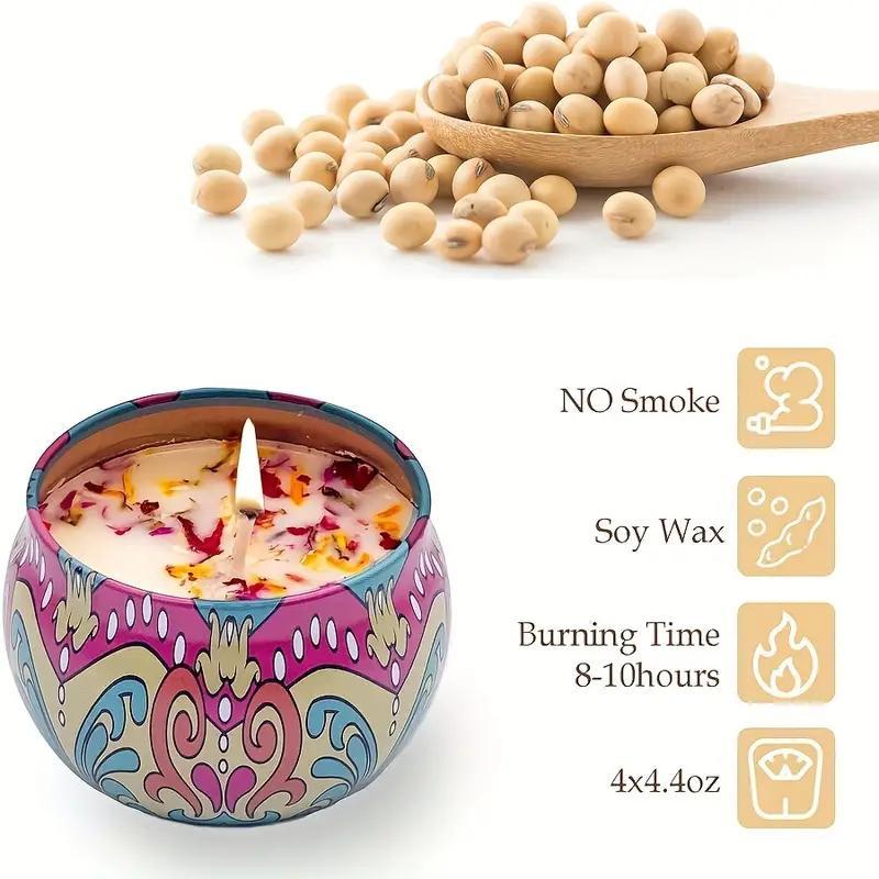 Scented Candle Set, 4 Counts set Colorful Floral Pattern Jar Candle, Aromatherapy Candle for Stress Relief, Relaxation, Bathing, Yoga and Gifts