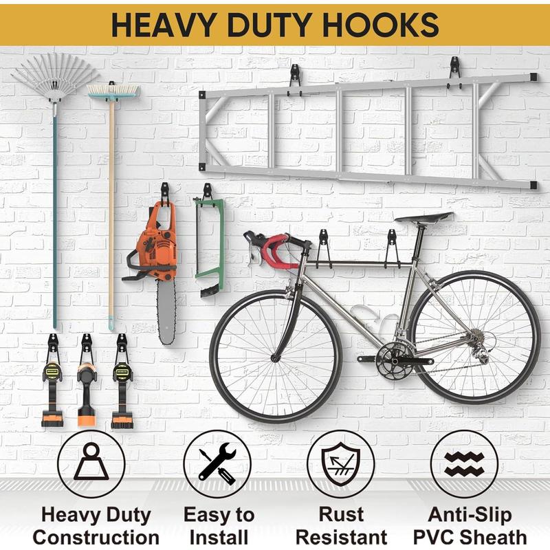 12 Pack Heavy Duty Garage Hooks, Steel Utility Wall Storage Hooks, Wall Mount Hanger Organizer for Ladders, Bikes, Tools, Bulky Items