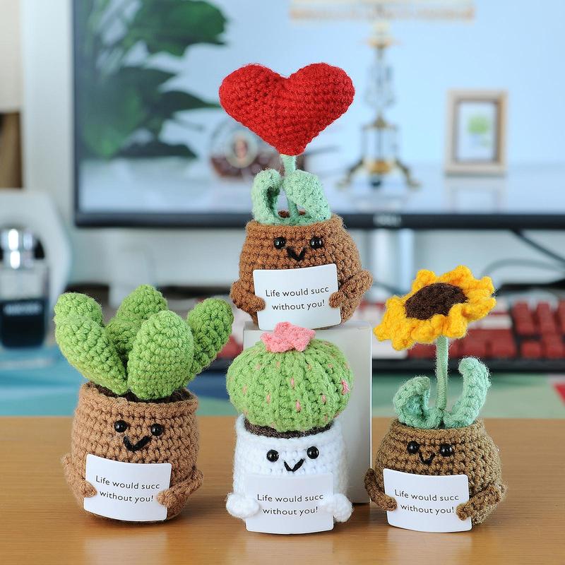 Christmas Room Decor Mini Artificial Crochet Potted Plant Decoration, Cute Creative Handmade Decorative Potted Plant, Room Decor, Home Decor, Home Ornaments, Dorm Essentials, Gifts for Girlfriend, Fall Porch Decor