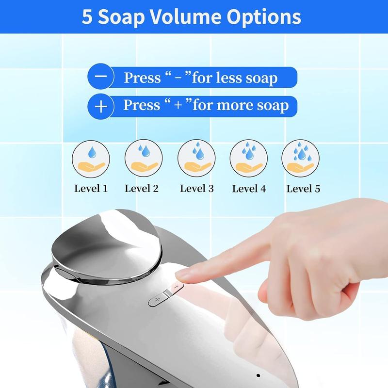 Automatic Soap Dispenser, Dish Soap Dispenser, Touchless Hand Soap Dispenser 17oz 500ml with 5 Adjustable Soap Levels, Kitchen Soap Dispenser, Liquid Hand Soap Dispenser Bathroom, Silver