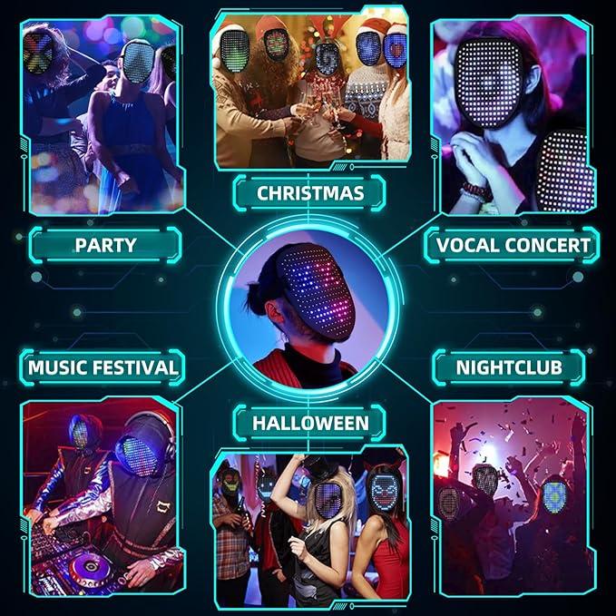 Customizable LED Mask with Gesture Sensing for Adults - Multicolor Face Change Halloween Costume Role-Playing Party and Cosplay Dance Accessories