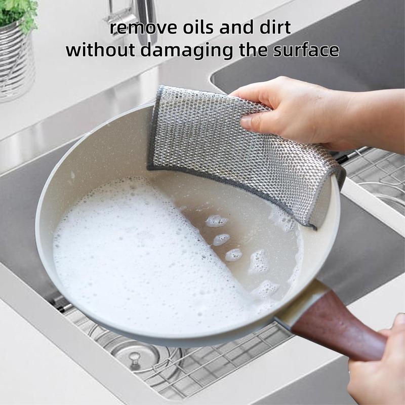 Double Layer Steel Wire Cleaning Cloth, Strong Cleaning Non-scratch Steel Wire Dishcloth, Suitable for Cookware, Sinks, Tableware, Cooker Tops