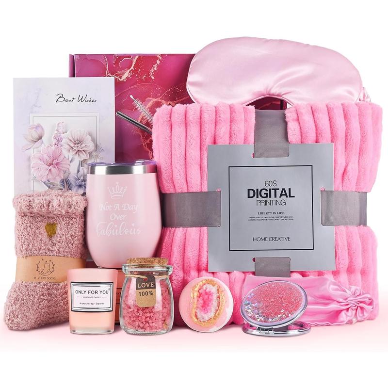 Birthday Gifts, Get Well Soon Gift Baskets for Women, Self Care Package with Blanket and Tumbler,  Gifts Set for Mom  Friend Sister Girlfriend Wife