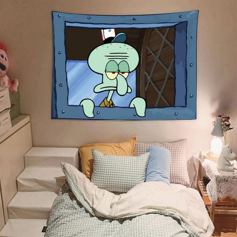 Cartoon Wall Hanging Sponge Bab Squidward Tapestry Flag for Halloween Decoration