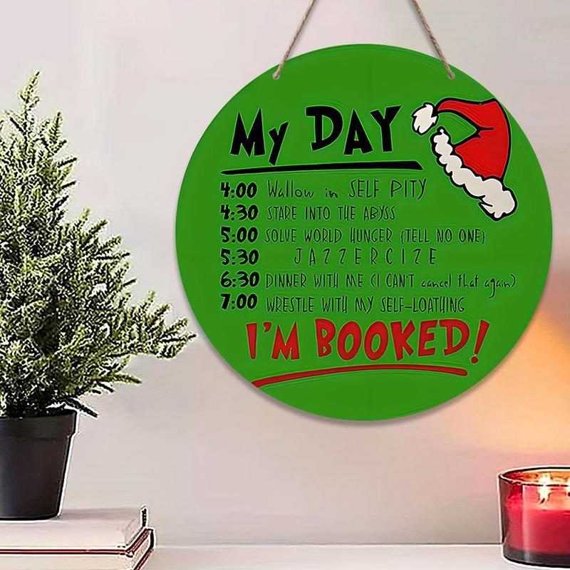 Wooden Christmas Themed Today Planner, Creative Christmas Hanging Ornament, Round Sign Wooden House Plate for Home Party Decoration