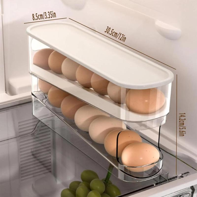 Clear Egg Storage Box, 2 Counts set Automatic Rolling Egg Holder, Space Saving Egg Organizer, Refrigerator Egg Tray, Household Kitchen Products