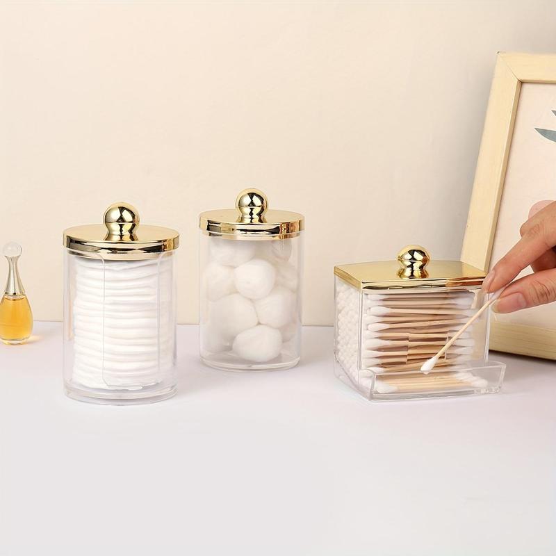 Clear Cotton Swab Storage Box with Lid, Bathroom Container, Cotton Ball Holder, Clear Jar Organizer for Storage Cotton Swab, Cotton Round Pads, Floss Picks