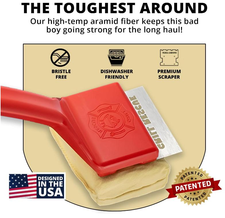 Grill Rescue Bristle-Free Steam Cleaning Grill Brush - Safe for All Grill Types, Heat-Resistant Kevlar Head, Perfect for Stainless Steel, Porcelain, Cast Iron Grates (Scraper Brush) Cleaner Comfortable Tool