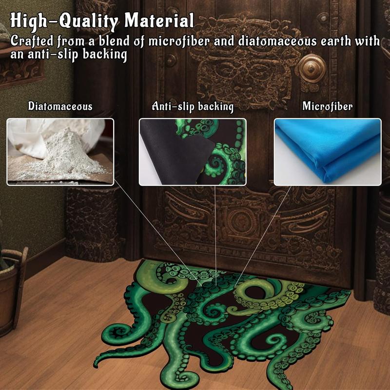 Cthulhu Tentacles Bath Mat Microfiber Water Absorbent Octopus Rug Anti-Slip Backing 27.5