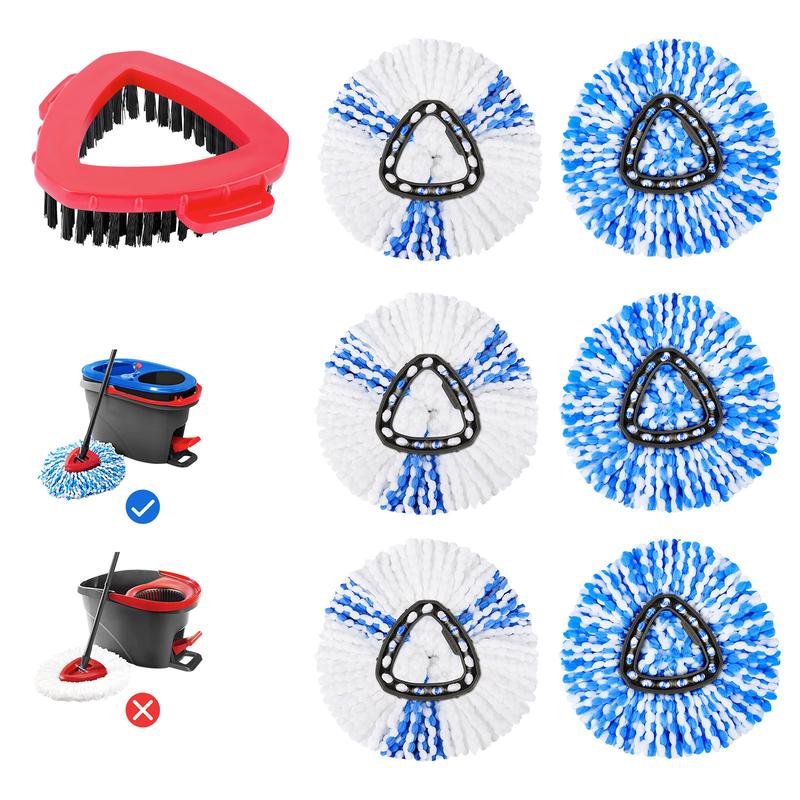 Keepow Reusable Mop Heads + Scrub Brush Replacement Set Compatible with Spin Mop and Bucket 2 Tank System