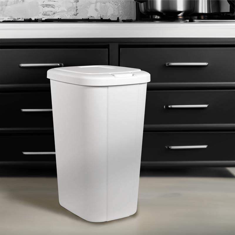 13.3-Gallon White Trash Can with Touch Lid