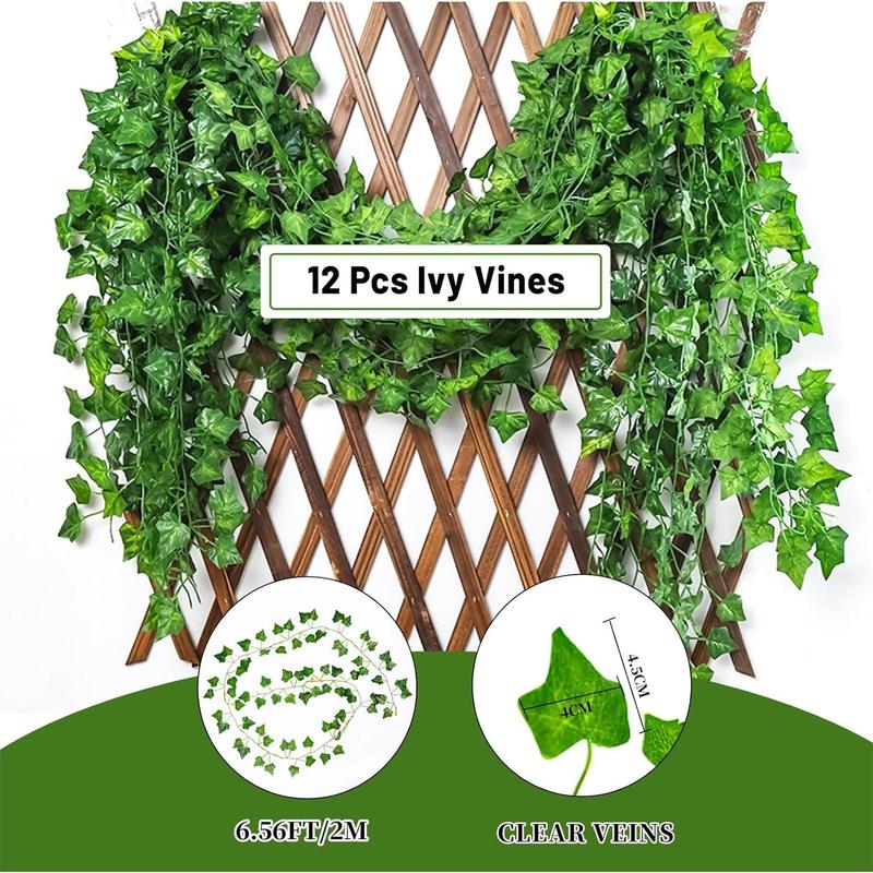 12 Pack Fake Vines for Room Décor, Artificial Ivy Greenery Garland Fake Leaves Hanging Plants Vine for Bedroom Aesthetic Wedding Party Garden Greenery Decor Outdoor Indoor Wall Décor,artificial ferns for outdoors Decorative Fruit Ornaments