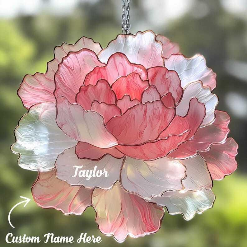 Personalized Peony Ornament Window Decor Peony Lover Gardening Lover Gardener Gift November birth flower Home Decor Gift For Her