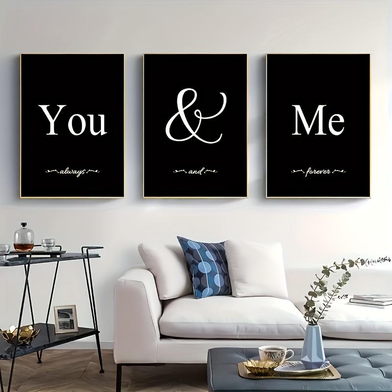 3Pcs Set You & Me Canvas Art Set - Modern Black White Word Prints - Heartfelt Wall Decor for Bedroom, Living Room, Corridor - Perfect Fall Gift, No Framed Poster Decoration