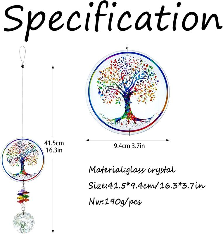 Chakra Tree of Life Suncatcher Glass Art Hanging Ornament Handmade Crystal Mandala Prism Decor Window Car Wall Art Hanging Decor for Home Office