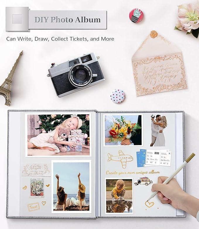 Photo Album Self Adhesive Scrapbook Album for 3x5 4x6 5x7 8x10 Pictures,40 Pages Linen Cover with Photo Book .