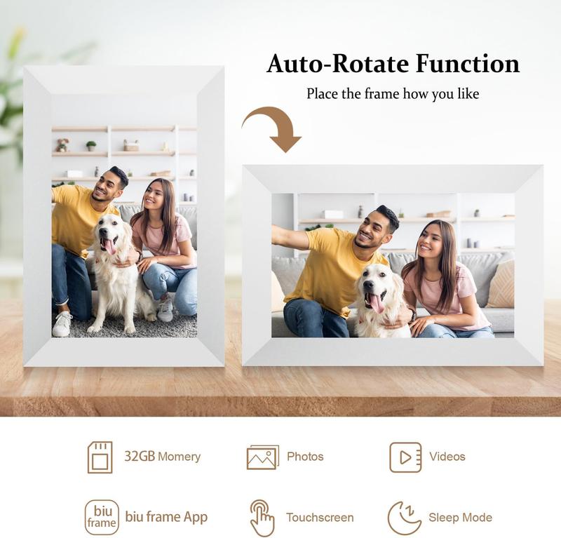 Ekoio Digital Picture Frame 10.1 Inch WiFi,gift idea, IPS Touch Screen Smart Cloud Photo Frame with 32GB Storage, Auto-Rotate Easy Setup to Share Photos or Videos via biu frame APP, Wall Mountable White color and Black color Decor Landscape