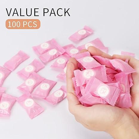 Compressed Towel 100 PCS Mini Tablets Disposable Portable Face Towel Cotton Coin Tissue for Travel, Camping, Hiking, Sport, Beauty Salon, Home Hand Wipes and Other Outdoor Activities Pink Kitchen Lightweight