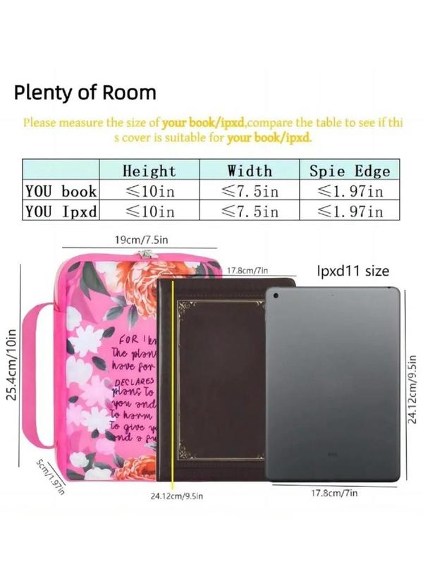 Leaf & Flower Pattern Bible Holder, Bible Case for Women & Girls, Bible Book Carrying Bag, Kids Scripture Case, Church Bag, Bible Protective With Handle Pockets Zippered Pocket, Creative Travel Organizers