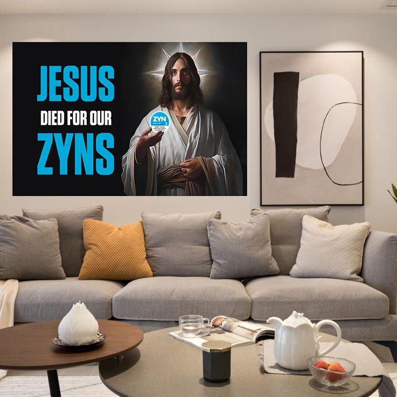 Jesuse Died for Our Zynss Funny 3×5Ft Flag Tapestries for Man Cave Girls Wall Decor Outdoor Indoor Banner with 4 Brass Gromments funny flag