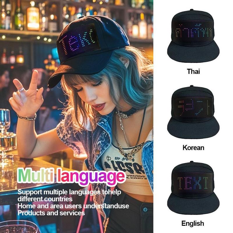 Led Display Hat, 1 Count USB Rechargeable Cool Light Up Hat with Multi-language Text & Image Editing, Party Hat for Street Dance Party, Holiday Party