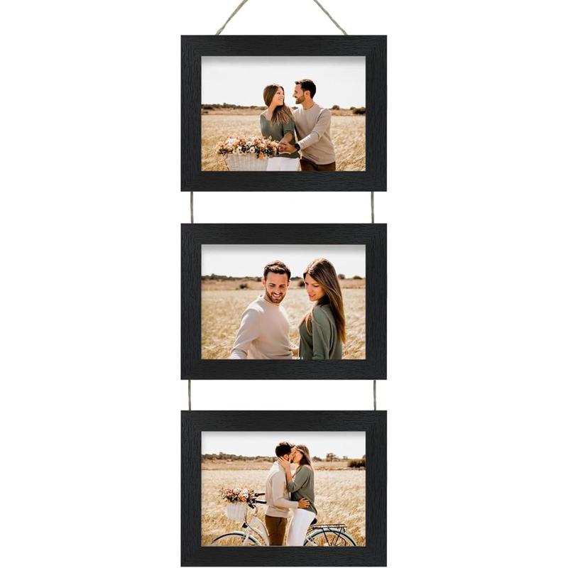 4x6 Wall Hanging Picture Frames Collage with 3 Opening Distressed White Frames