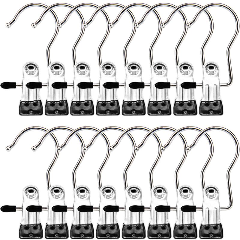 16 Pack Laundry Hooks, Clothes Pins and Hanging Clips Heavy Duty Clothes Hangers for Closet, Pants, Skirts,Socks, Handbags,Wardrobe Organizer