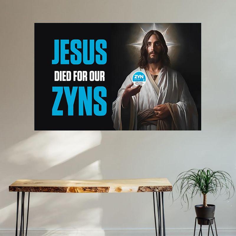 Jesuse Died for Our Zynss Funny 3×5Ft Flag Tapestries for Man Cave Girls Wall Decor Outdoor Indoor Banner with 4 Brass Gromments funny flag