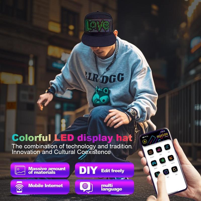 Led Display Hat, 1 Count USB Rechargeable Cool Light Up Hat with Multi-language Text & Image Editing, Party Hat for Street Dance Party, Holiday Party