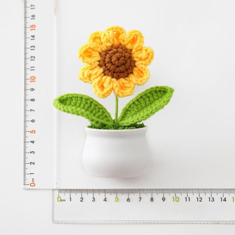 Knitted Sunflower Potted Flower, 1 Count Creative Desktop Artificial Decorative Potted Plant, Flower Decoration for Home