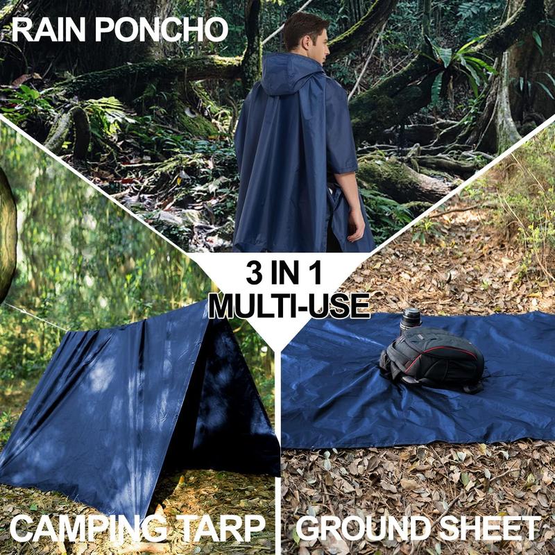 Hooded Rain Poncho Waterproof Raincoat Jacket for Men Women Adults with Pocket