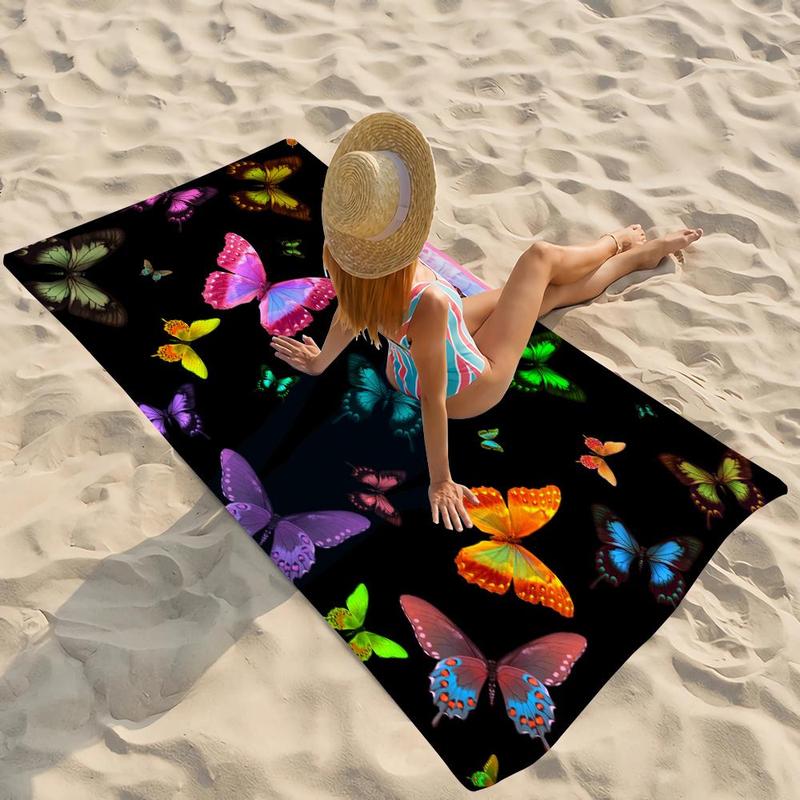 Butterfly Print Beach Towel, Beach Blanket, Mat, Rectangular Soft Beach Towel, Women's Towel for Summer Beach Travel, Beach Trip, Travel Essentials, Vacation Sets, Gifts