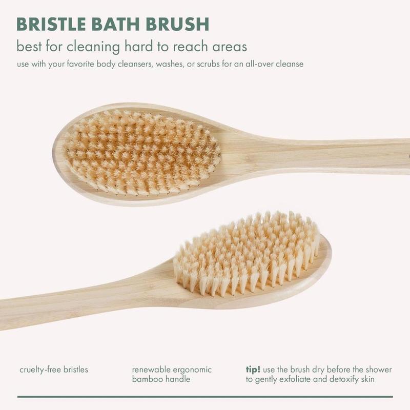 Bristle Bath Brush, Shower Body Brush with Gentle, Stiff Bristles, Long Bamboo Handle, Gently Exfoliating for Back & Body, Stimulates Blood Circulation,  1 Count(Creative Life Pavilion) Accessories