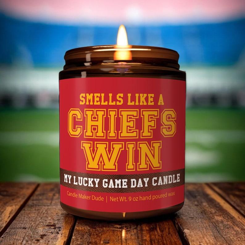 Smells Like a Chiefs Win Candle, Game Day Decor, Funny Chiefs Fan Gift, Lucky Chiefs Candle Unique, Christmas gift