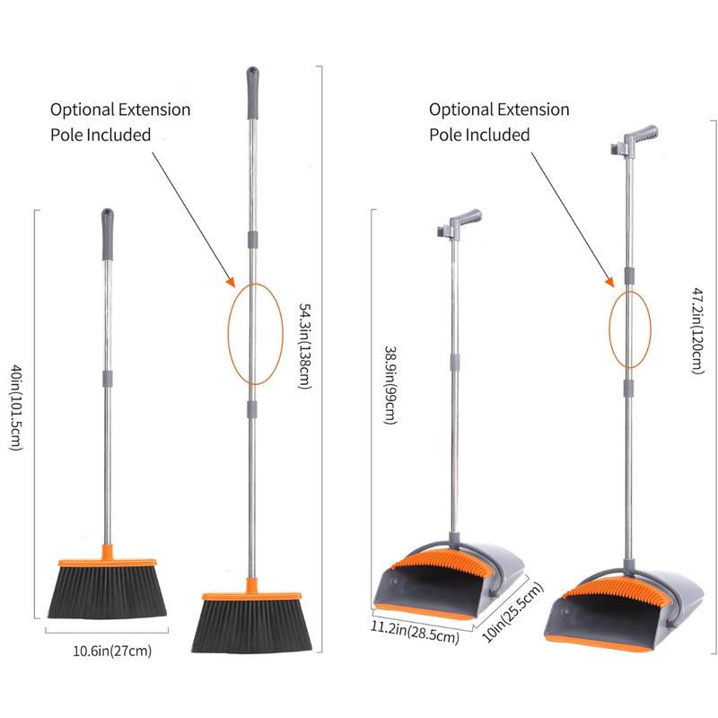 Broom and Dustpan Set for Home Upright Dustpan and Broom Combo Set with Long Handle Sweeping Office Kitchen Floor Pet Hair Standing Dust pan Angle Broom Cleaning Supplies Indoor