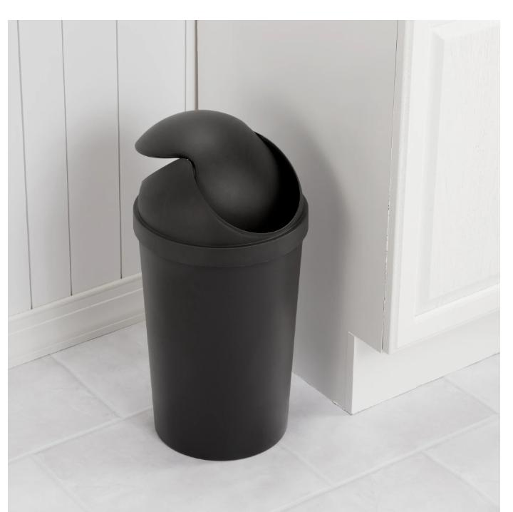 Sterili 3 Gallon Trash Can, Plastic Round Swing Top Bathroom Trash Can, Black