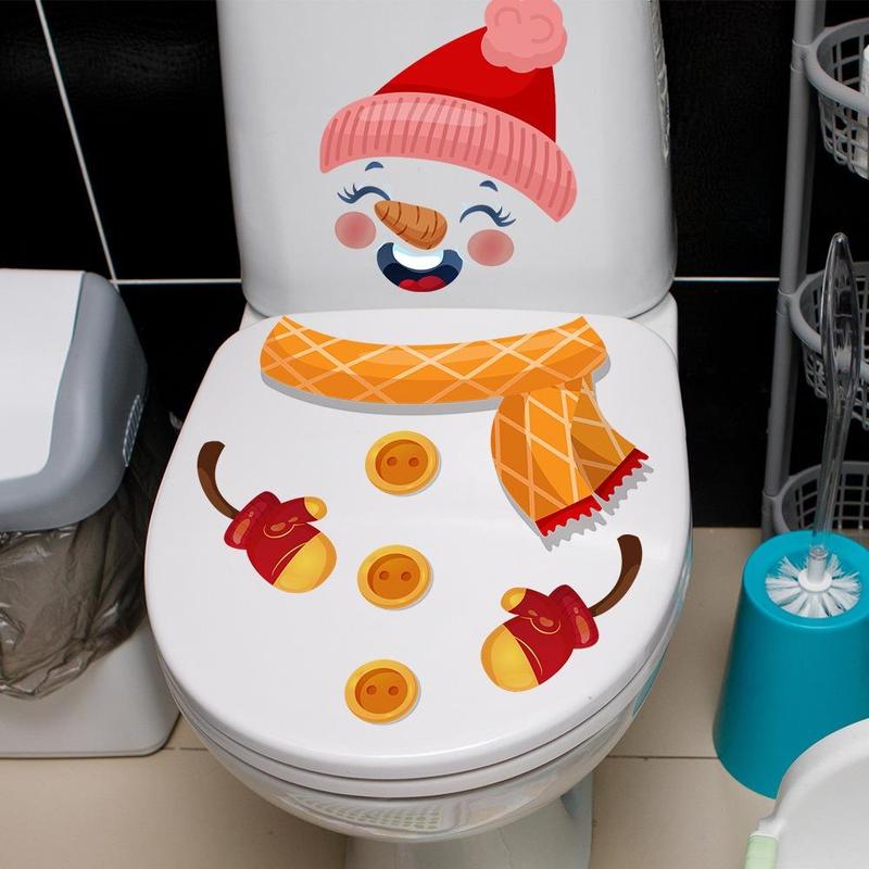 Snowman Design Toilet Sticker, 1 Set Christmas Themed Self Adhesive Toilet Lid Decal, Bathroom Decoration Sticker, Holiday Decoration Supplies