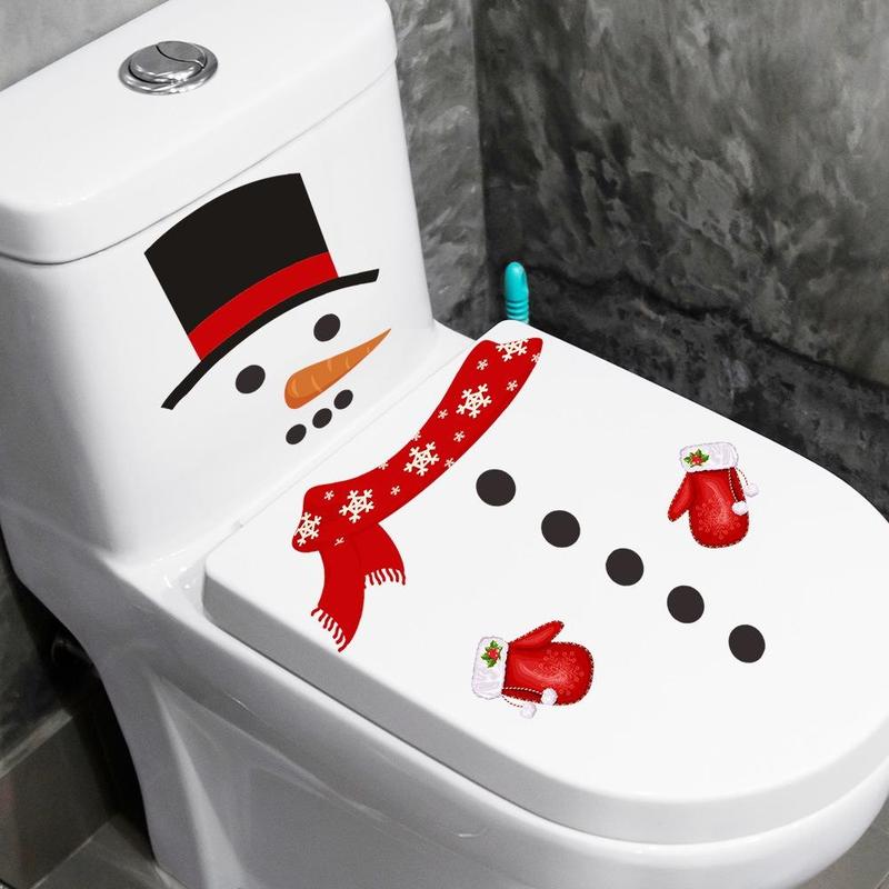 Snowman Design Toilet Sticker, 1 Set Christmas Themed Self Adhesive Toilet Lid Decal, Bathroom Decoration Sticker, Holiday Decoration Supplies